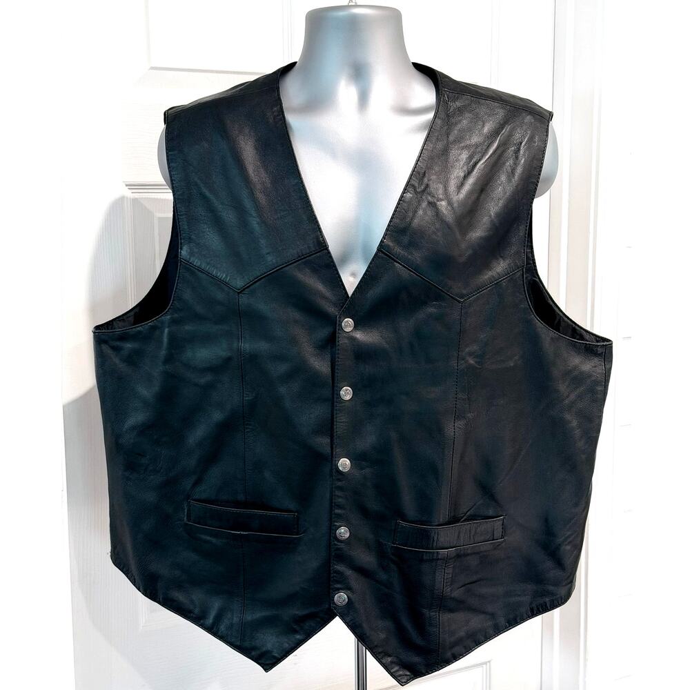 Scully Men's XXL Black Genuine Leather Western Vest Star Buttons Cowboy Biker
